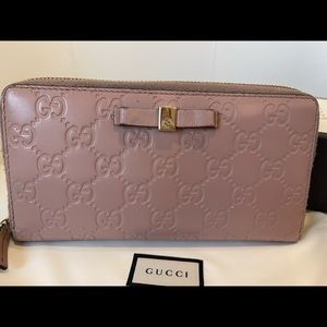 Gucci Bow Guccissima Pink Leather Wallet
